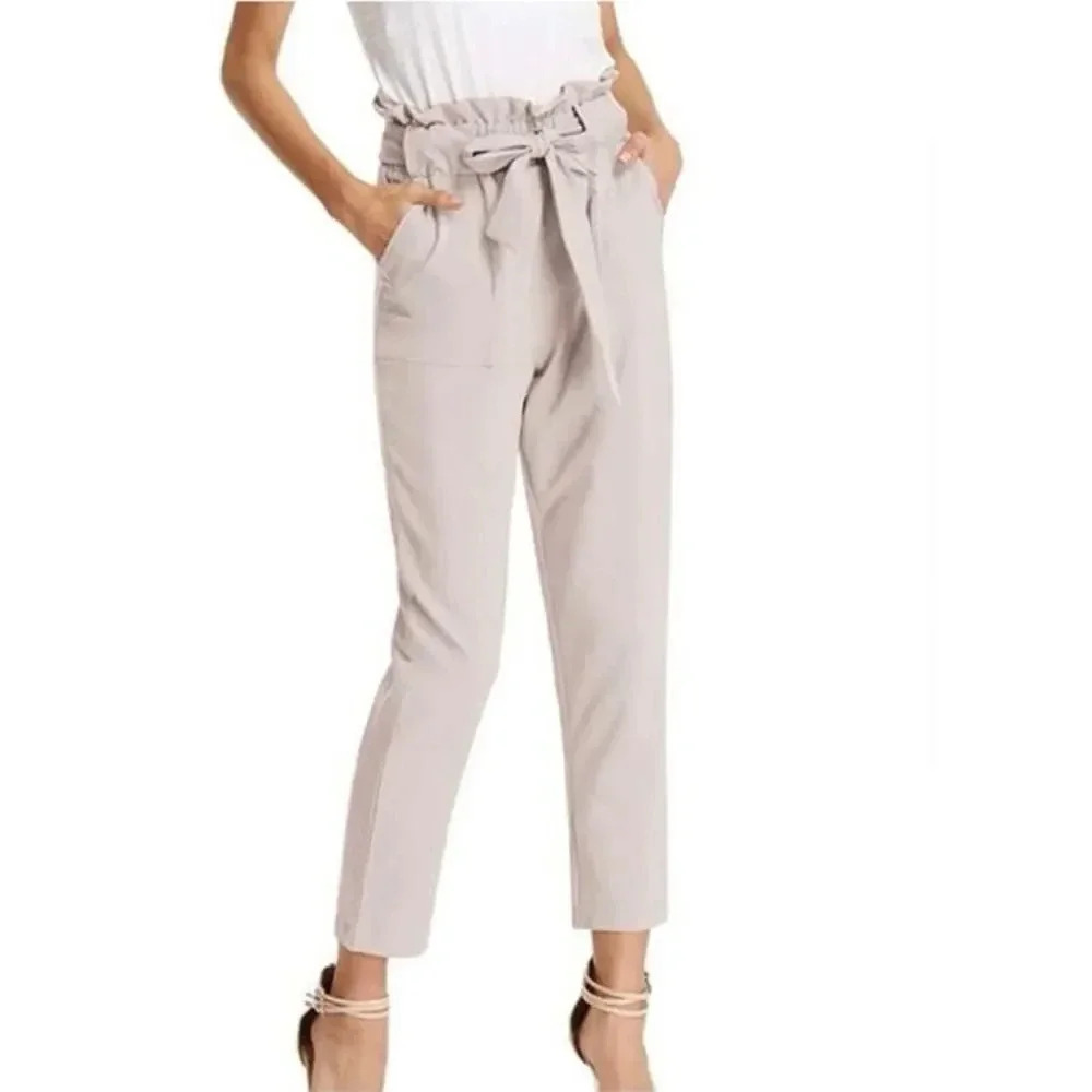 GRACE KARIN Womens Size XL Blush Paperbag Waist‎ Pants Tie Belt Office Workwear